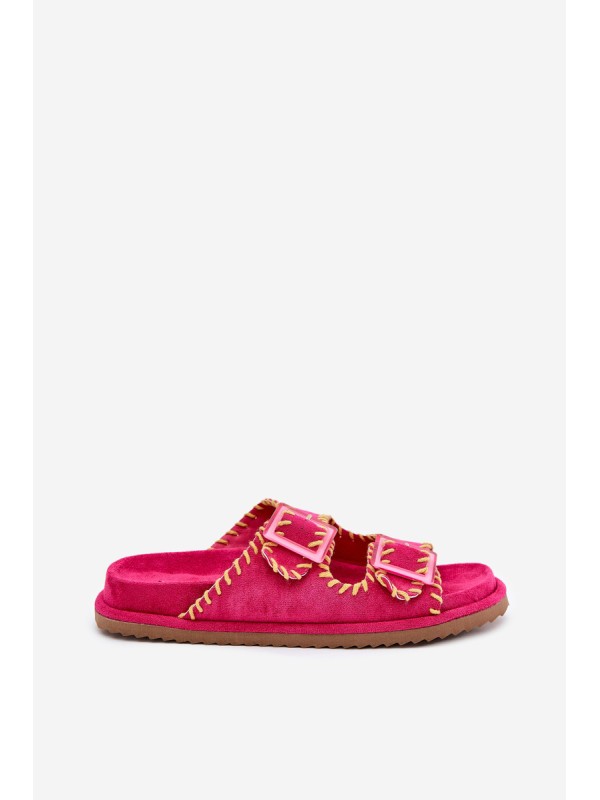 Ladies Slippers With Buckles And Decorative Trimming Fuchsia Visley Ladies Slippers With Buckles And Decorative Trimming Fuchsia Visley