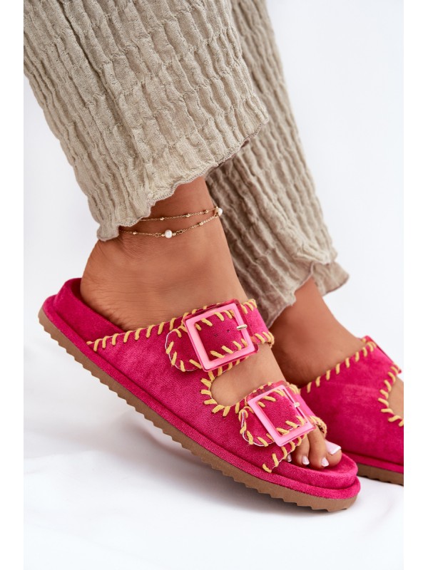 Ladies Slippers With Buckles And Decorative Trimming Fuchsia Visley Ladies Slippers With Buckles And Decorative Trimming Fuchsia Visley