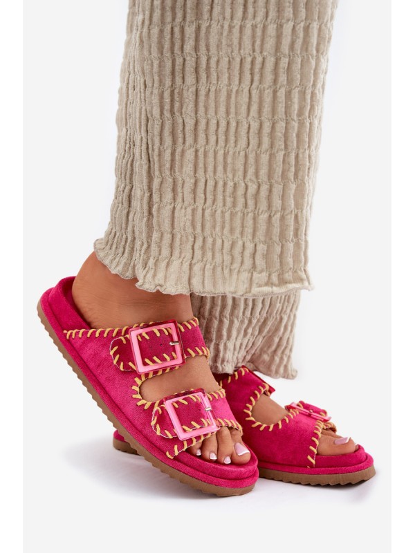 Ladies Slippers With Buckles And Decorative Trimming Fuchsia Visley Ladies Slippers With Buckles And Decorative Trimming Fuchsia Visley