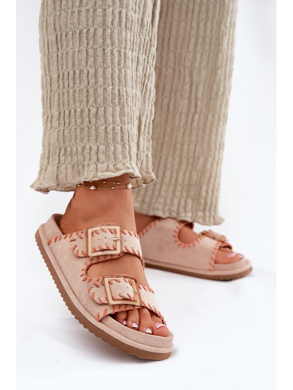 Women's Sandals With Buckles And Decorative Stitching Beige Visley