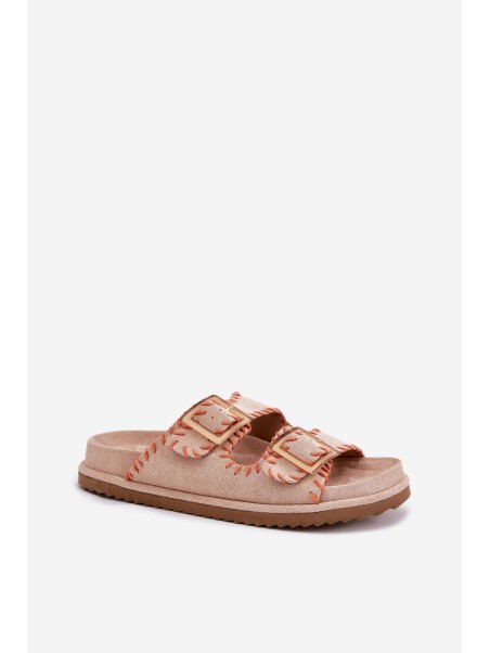 Women's Sandals With Buckles And Decorative Stitching Beige Visley