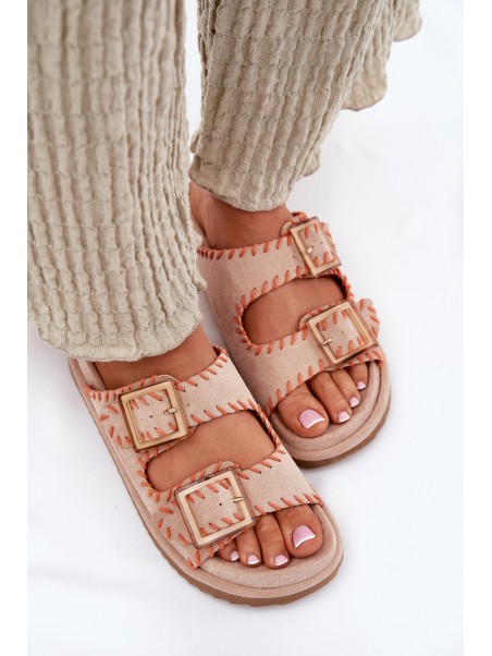 Women's Sandals With Buckles And Decorative Stitching Beige Visley