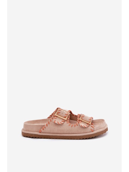 Women's Sandals With Buckles And Decorative Stitching Beige Visley