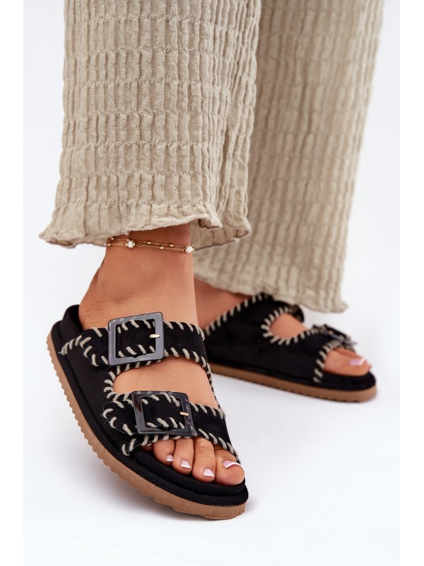 Women's Sandals With Buckles And Decorative Stitching Black Visley 2
