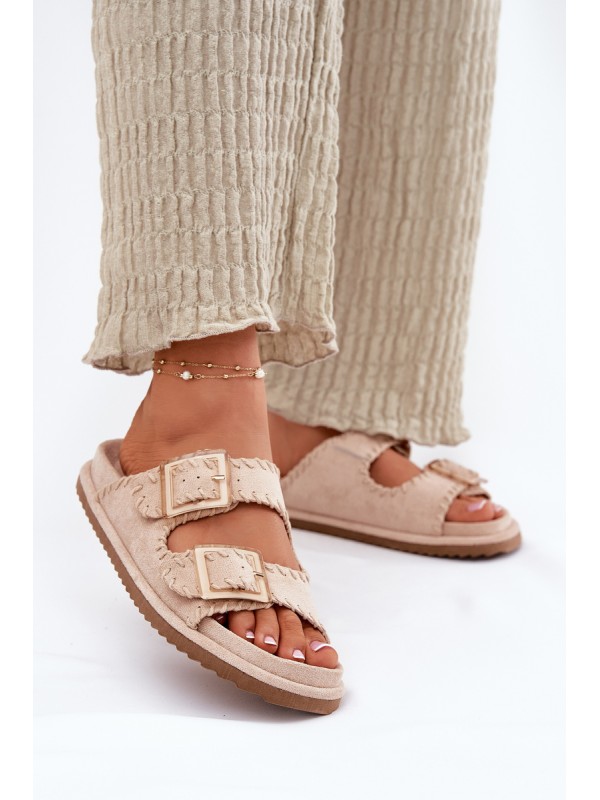 Women's Sandals With Buckles And Decorative Stitching Beige Visley