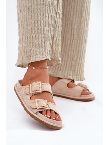 Women's Sandals With Buckles And Decorative Stitching Beige Visley
