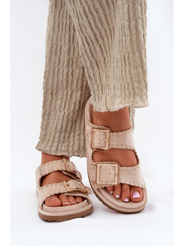 Women's Sandals With Buckles And Decorative Stitching Beige Visley 2