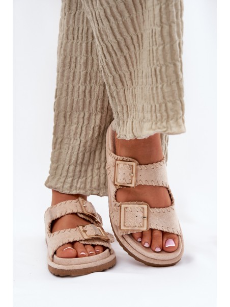 Women's Sandals With Buckles And Decorative Stitching Beige Visley