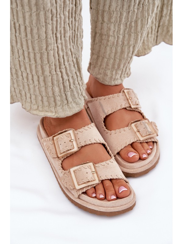 Women's Sandals With Buckles And Decorative Stitching Beige Visley