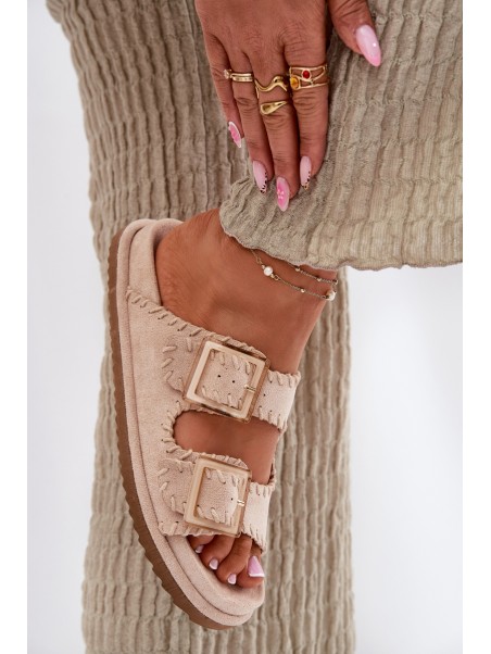 Women's Sandals With Buckles And Decorative Stitching Beige Visley