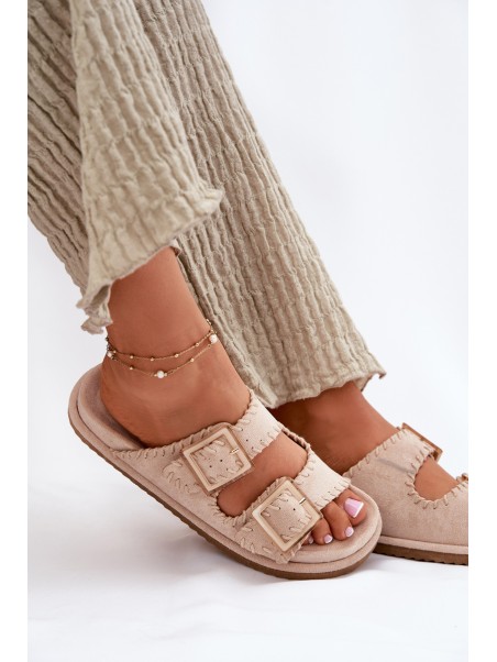 Women's Sandals With Buckles And Decorative Stitching Beige Visley