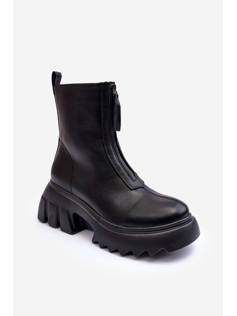 Women's Boots on a Chunky Platform with a Zipper Black Kusma