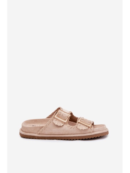 Women's Sandals With Buckles And Decorative Stitching Beige Visley