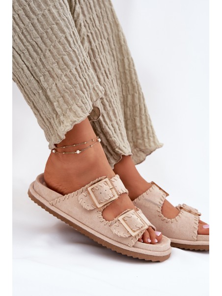 Women's Sandals With Buckles And Decorative Stitching Beige Visley