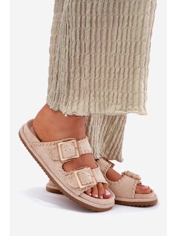 Women's Sandals With Buckles And Decorative Stitching Beige Visley