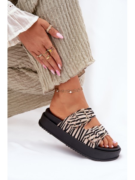 Womens Slippers With Buckles On Platform Zebra Nilatha