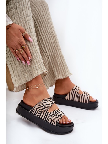 Womens Slippers With Buckles On Platform Zebra Nilatha