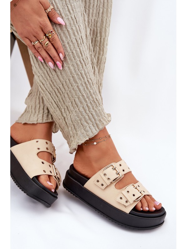 Ladies Sandals With Buckles On Platform Beige Nilatha