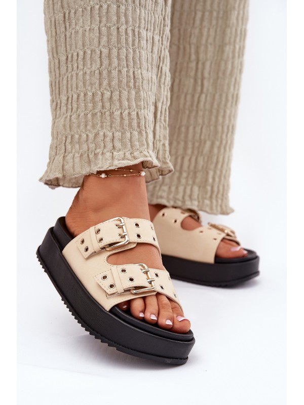 Ladies Sandals With Buckles On Platform Beige Nilatha 2