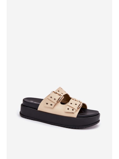 Ladies Sandals With Buckles On Platform Beige Nilatha