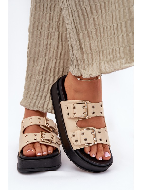 Ladies Sandals With Buckles On Platform Beige Nilatha