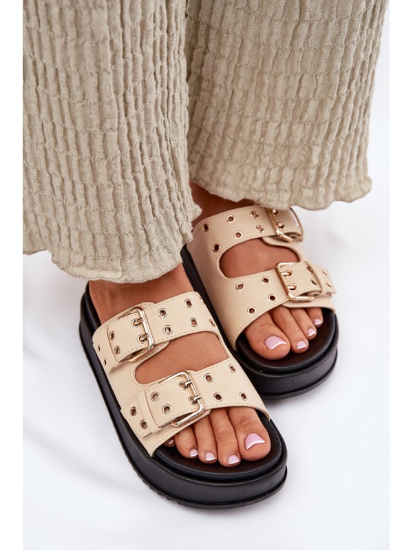 Ladies Sandals With Buckles On Platform Beige Nilatha