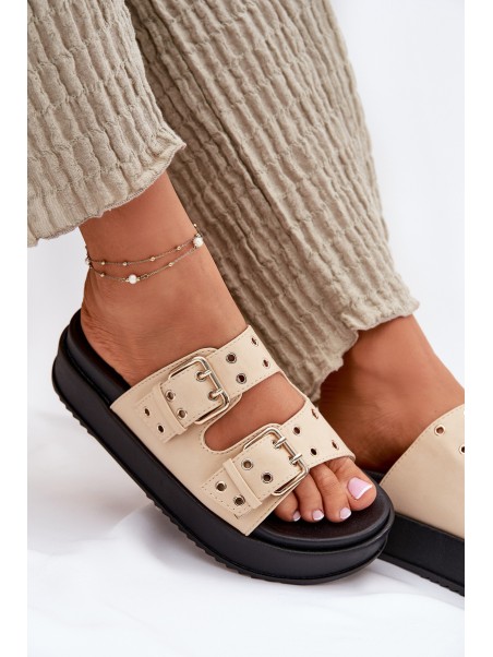 Ladies Sandals With Buckles On Platform Beige Nilatha