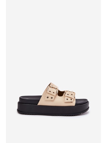 Ladies Sandals With Buckles On Platform Beige Nilatha