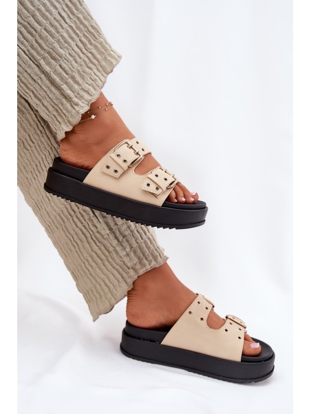 Ladies Sandals With Buckles On Platform Beige Nilatha