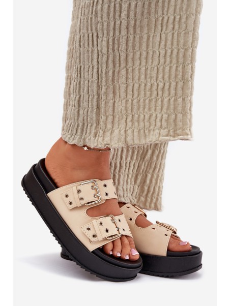 Ladies Sandals With Buckles On Platform Beige Nilatha