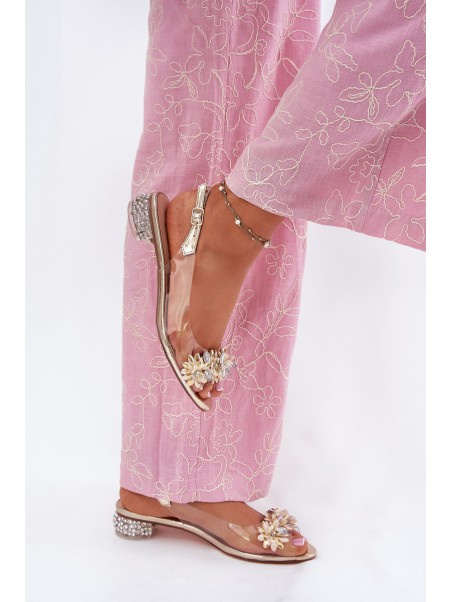 Transparent Sandals On Low Heel With Decoration D&A MR51-709 Golden