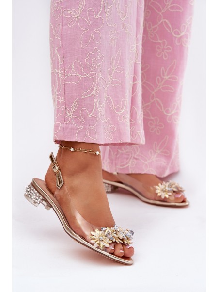 Transparent Sandals On Low Heel With Decoration D&A MR51-709 Golden