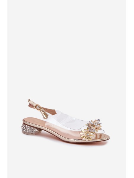 Transparent Sandals On Low Heel With Decoration D&A MR51-709 Golden