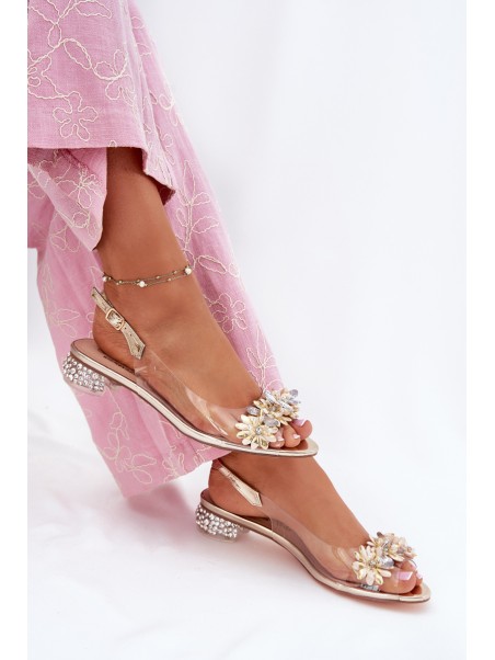 Transparent Sandals On Low Heel With Decoration D&A MR51-709 Golden