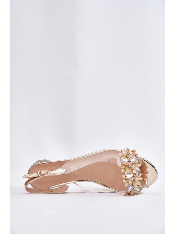 Transparent Sandals On Low Heel With Decoration D&A MR51-709 Golden