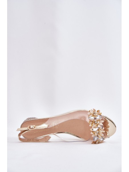 Transparent Sandals On Low Heel With Decoration D&A MR51-709 Golden