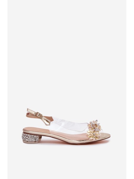 Transparent Sandals On Low Heel With Decoration D&A MR51-709 Golden