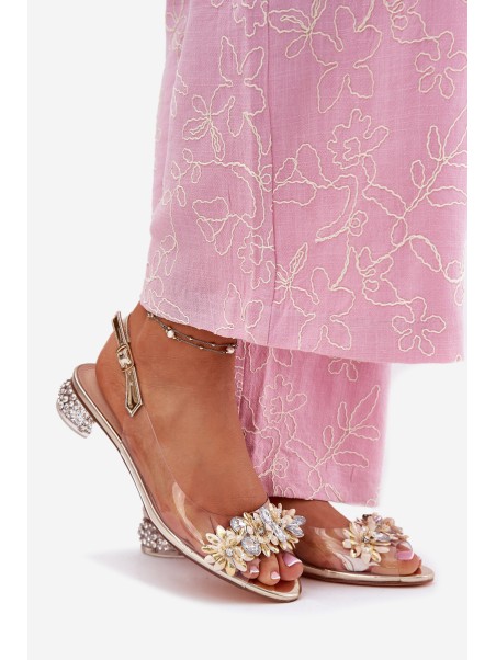Transparent Sandals On Low Heel With Decoration D&A MR51-709 Golden