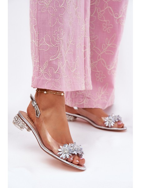Transparent Sandals On Low Heel With Decoration D&A MR51-709 Silver