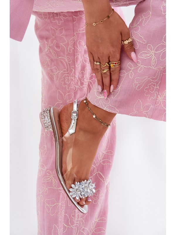 Transparent Sandals On Low Heel With Decoration D&A MR51-709 Silver