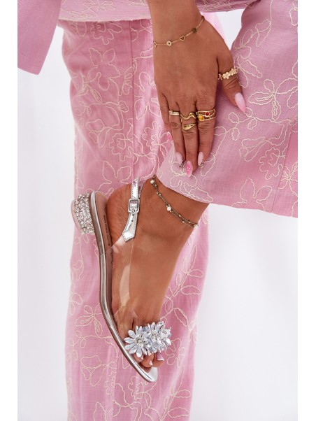 Transparent Sandals On Low Heel With Decoration D&A MR51-709 Silver