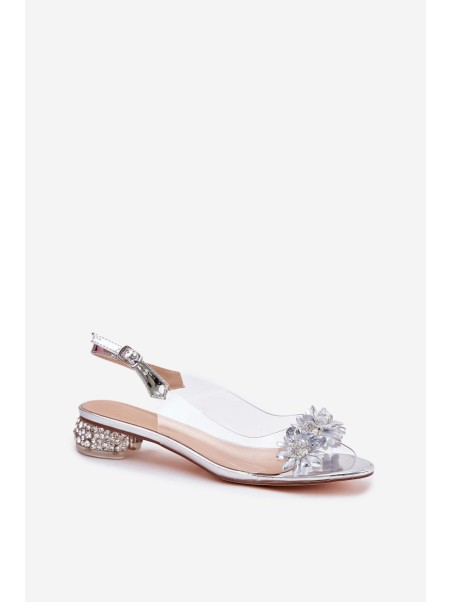 Transparent Sandals On Low Heel With Decoration D&A MR51-709 Silver
