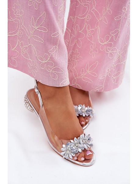 Transparent Sandals On Low Heel With Decoration D&A MR51-709 Silver