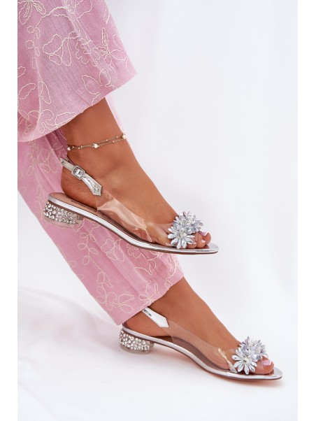 Transparent Sandals On Low Heel With Decoration D&A MR51-709 Silver