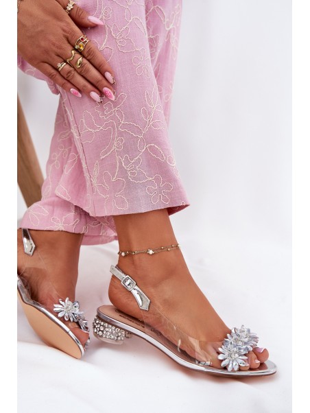 Transparent Sandals On Low Heel With Decoration D&A MR51-709 Silver