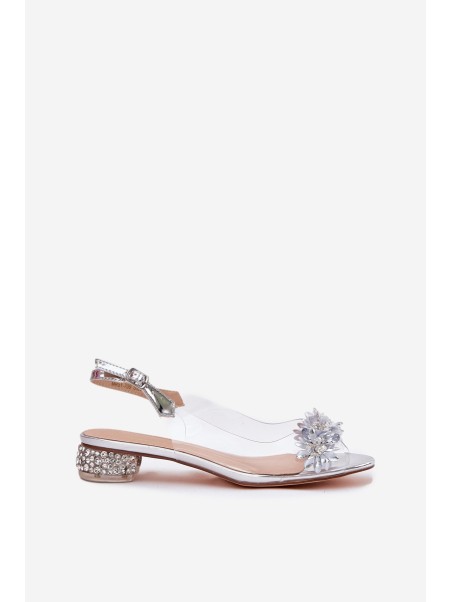 Transparent Sandals On Low Heel With Decoration D&A MR51-709 Silver