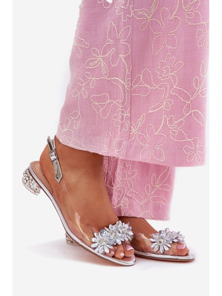 Transparent Sandals On Low Heel With Decoration D&A MR51-709 Silver