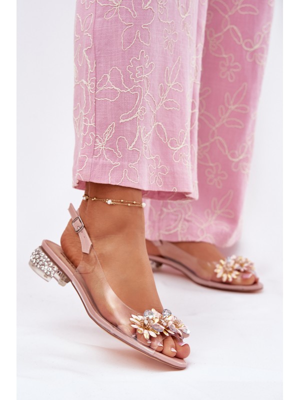 Transparent Low Heel Sandals With Decoration D&A MR51-709 Pink