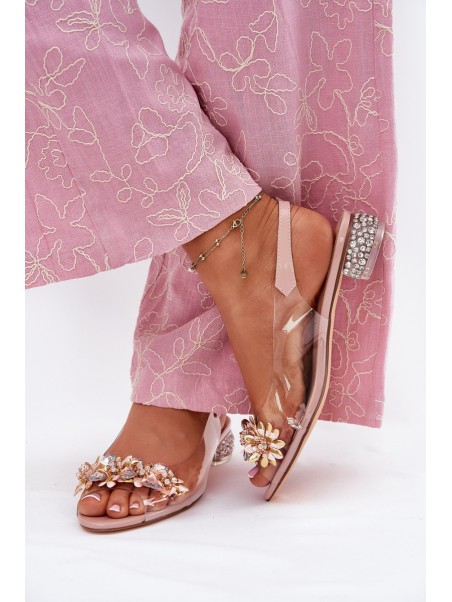 Transparent Low Heel Sandals With Decoration D&A MR51-709 Pink