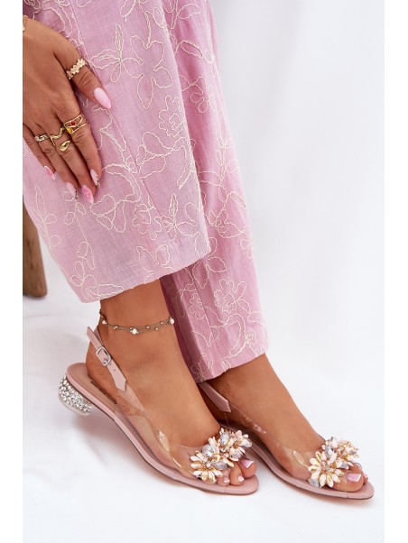 Transparent Low Heel Sandals With Decoration D&A MR51-709 Pink